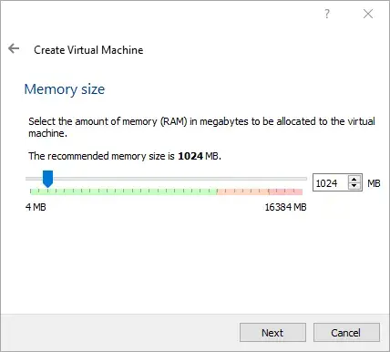 virtual box new vm memory